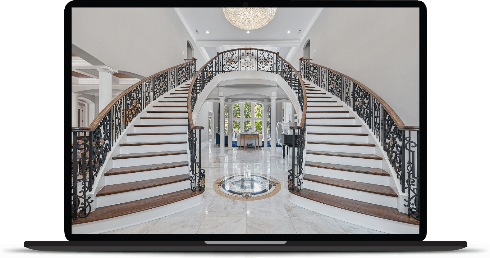 Marble entryway with double stairs